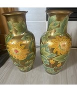 Vintage Chinese Yellow Sunflower Floral Vases (2) - £69.59 GBP