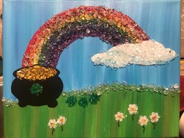~Rainbow~ Glitter, Crushed/Broken Glass, Canvas Painting, Wall Art! - £25.04 GBP