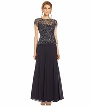 Pisarro Nights Floral Vines Beaded Peplum Flounce Bodice Illusion Dress Sz 4 - £85.54 GBP