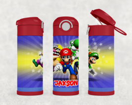 Personalized Mario 12oz Kids Stainless Steel Tumbler Water Bottle - £17.43 GBP