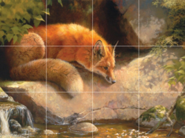 red fox pond garden contemplate dragonfly wildlife ceramic tile mural backsplash - £47.58 GBP+