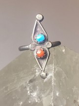 Turquoise coral ring southwest pinky sterling silver women girls n - £22.70 GBP