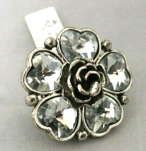 Silver Color Clear Stone Floral Design Fashion Ring With Adjustable Band Spunky - £6.05 GBP