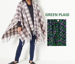 Belle by Kim Gravel Plaid Ruana with Fringe Trim- GREEN PLAID, ONE SIZE ... - £14.99 GBP