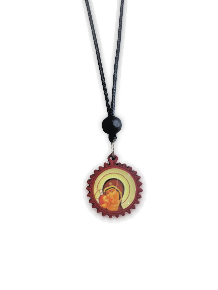 1&quot; Wooden Traditional Byzantine Greek Orthodox Virgin Mary Pendant Necklace - $6.80