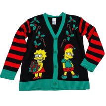 The Simpsons Holiday Cardigan Sweater Black/Red Striped Lisa &amp; Bart Desi... - $33.80 CAD