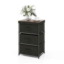 3-Tier Fabric Nightstand with Sturdy Metal Frame-Black - Color: Black - £33.83 GBP
