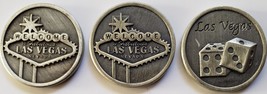 Three commemorative Pewter Coins Welcome to Fabulous Las Vegas 2-Dice de... - $13.95
