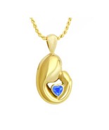 Mother and Child 14KT Gold Blue Crystal Jewelry Urn - $779.95