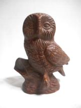 Red Mill Mfg Carved Owl on Log Figurine Pecan Shell Resin 3 5/8&quot; Handcrafted USA - £17.88 GBP