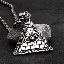 Mens Egyptian Pyramid All Seeing Eye Pendant Necklace Stainless Steel Chain 24&quot; - £9.63 GBP