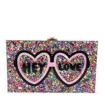 Boutique De FGG Hey Love Heart Glaases Women Acrylic Clutch Evening Handbags Par - £79.27 GBP