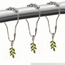 Green Leaf Shower Curtain Hooks, Spring Leaves Shower Curtain Rings Plant Bathro - £12.69 GBP