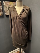 Banana Republic Olive Green Ruched Wrap Dress Knit Long Sleeve Wrap Front Small - £15.21 GBP