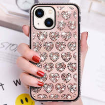 For iPhone 15 Plus Love Hearts Diamond Mirror TPU Phone Case(Rose Gold) - £4.73 GBP