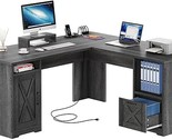 L Shaped Desk With Power Outlets, 60 Inch Computer Desk Corner Desk With... - $333.99