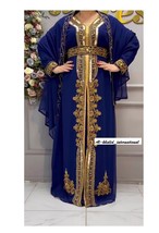 Moroccan Kaftan Georgette Abaya Gown Caftan Dubai  Farasha Royal  Blue I... - $100.22