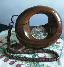 VtG 60&#39;s Sculptura Round Donut Rotary Phone Stunning Retro Chocolate Brown USA - £98.97 GBP