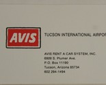 Avis Tucson International Airport Vintage Business Card Tucson Arizona bc1 - $4.94