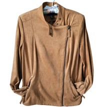 Adrienne Vittadini Suede Moto Tan Full Zip Long Sleeve Jacket Womens Medium - £33.27 GBP