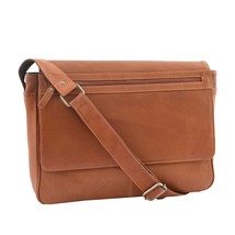 DR339 Men&#39;s Leather Flap Over Messenger Bag Tan - £95.98 GBP