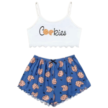 Chocolate Chip Cookies PJ 2 Pc Set Women&#39;s Loungewear Pajamas Cami Top &amp; Shorts - £16.74 GBP