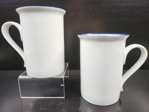 2 Dansk Epoch Blue Mugs Set Vintage White Porcelain Drinking Coffee Cups... - $29.67