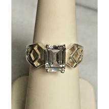 Diamonique 925 Sterling Silver Emerald Cut Solitaire Cz Ring Size 5.5 Sky - £28.46 GBP