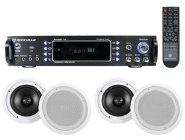 Rockville RPA60BT Home Theater Bluetooth Receiver + (4) 8&quot; In-Ceiling Sp... - £373.48 GBP