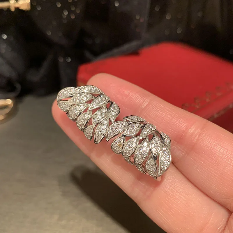 Fashion Simple Silver Crystal Clear Leaf Earring for Women - £22.72 GBP