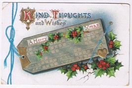 Holiday Postcard Embossed Christmas Gift Tag Mistletoe B B London - £1.69 GBP