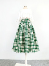 GREEN Midi Pleated Skirt Outfit Women Plus Size A-line Winter Woolen Skirt image 8