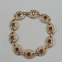 Vintage Emmons Bracelet Gold Tone Oval Filigree Links Root Beer Crystal ... - $24.99