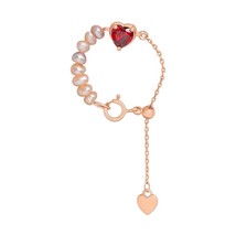Pull out red peach heart baroque pearl ring 2021 new ring sexy female finger jew - £7.87 GBP