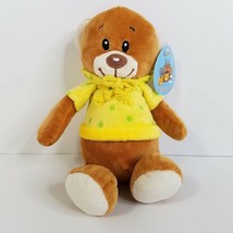 Cal Plush Animal Pals 10&quot; Brown Teddy Bear Yellow Green Polka Dot Hoodie Hangtag - £7.72 GBP