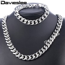 Daiveslee Polished Mens Necklace Bracelet Jewelry Set 316L Stainless Steel Chain - £42.59 GBP