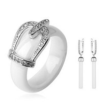 K white ceramic jewlery set 6mm belt symbol ceramic ring with long ceramic earrings for thumb200