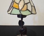LOVELY TIFFANY STYLE STAINED GLASS &amp; METAL BASE 8 1/2&quot; TEA LIGHT CANDLE ... - $33.85