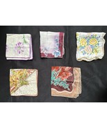 Lot 5 Vintage Floral Handkerchiefs Yellow Purple Brown Unusual - $331.07 MXN