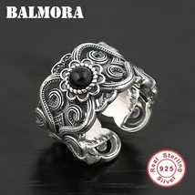 100% Pure 925 Sterling Silver Wide Carving Rings For Men Women Black Onyx Ring O - £39.88 GBP