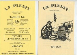 La Plenty Mexican Cafe Menu San Antonio Texas 1993 - £14.27 GBP