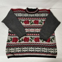 Vintage Maggie Lawrence Knit Floral Sweater Size 26/28 Roses/Snowflakes ... - $26.09
