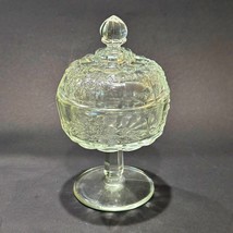 Glass Candy Dish w Lid Pedestal Compote Raised Grapes Faceted Finial 6.5 In. VTG - £6.08 GBP