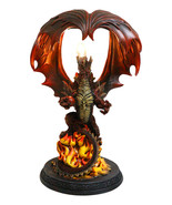 Red Hell Fire Flame Volcano Dragon Table Lamp With Towering Canopy Wings... - $134.99