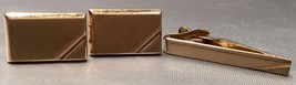Swank Gold Tone Cufflinks &amp; Matching Tie Clip Vintage- Tie Clip Marked 50 - £8.76 GBP