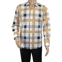 Men's Sports Shirt By Moderno Plaid Fancy Silky Long Sleeves MJLS-809 White image 2