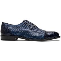 John Exotic Classic Dress Oxford Woven Calfskin Crocodile Shoes Navy image 2
