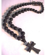 Victorian Gutta Percha Necklace Choker w/ Cross Carved w/ Relief 18&quot; - £73.04 GBP