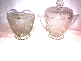 Crystal Iris And Herringbone Creamer And Sugar With Lid Mint Jeanette USA - £19.97 GBP