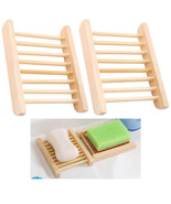 2 Natural Wooden Bamboo Soap Bar Dish Tray Holder Storage Rack Plate Box... - £15.01 GBP